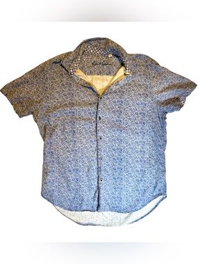 Robert Graham Blue Short-Sleeve Leaf-Print Button-Up Shirt